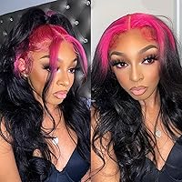 YMS Pink Red Glueless Wigs Human Hair Pre Plucked 13x4 HD Lace Front Wigs Human Hair 180% Density Body Wave Human Hair Wigs for Black Women (28 inch,Pink roots)