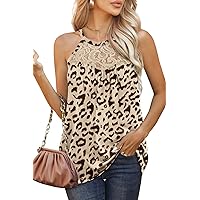 WIHOLL Womens Tank Tops Loose Fit Summer Lace Halter Tops Sleeveless Shirts Pleated