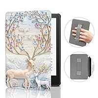 SCSVPN Case for 6.8'' Kindle Paperwhite 11th Generation 2021 & Signature Edition - Lightweight PU Leather Shell Cover with Hand Strap, Auto-Wake/Sleep for Kindle Paperwhite 2021, Snowflake Deer