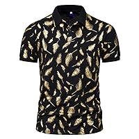 HAYKMTRU Mens Summer Polo Shirts Feather Printed Paisley Golf T-Shirts Slim Fit Casual Athletic Moisture Wicking Tees Tops