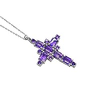 6.40 Cts. Natural 7X5 MM Octagon Purple Amethyst Gemstone Holy Cross Pendant Necklace 925 Sterling Silver February Birthstone Amethyst Jewelry Gift For Girlfriend (PD-8401)
