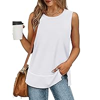 XIEERDUO Womens Summer Tank Tops Sleeveless Round Neck Casual Side Hem Tops Loose Fit