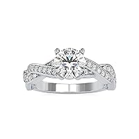 Certified Petite Twisted Vine Engagement Ring Studded with 0.35 Ct IJ-SI Natural & 1.14 Ct G-VS2 Round Moissanite Diamond in 14K White/Yellow/Rose Gold for Women on Her Engagement Celebration