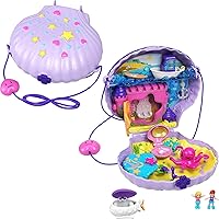 Polly Pocket Travel Toy with Micro Dolls & Accessories, Mermaid 2-in-1 Seashell Purse Playset