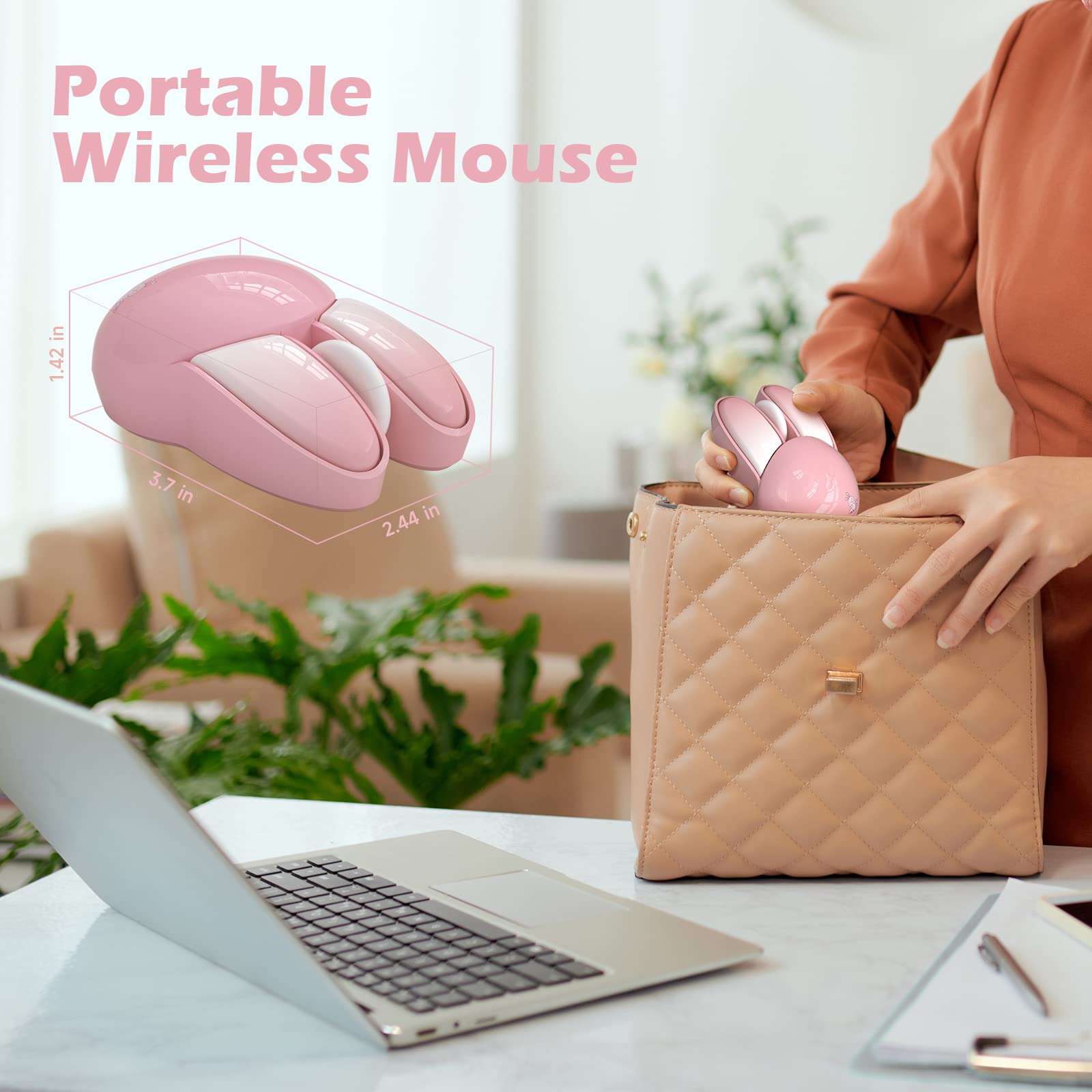KNOWSQT Bunny Wireless Mouse Pink, 2.4G Silent Rabbit Mice with USB Receiver - for Windows Laptop PC Mac Desktop Gaming