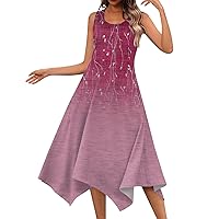 Ladies Summer Dresses Casual Bohemian Dress for Women Casual Floral Print Elegant Flowy Trendy Slim with Sleeveless Scoop Neck Summer Dresses Hot Pink X-Large