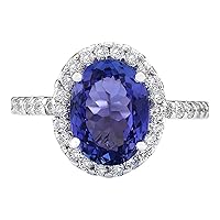 3.63 Carat Natural Blue Tanzanite and Diamond (F-G Color, VS1-VS2 Clarity) 14K White Gold Engagement Ring for Women Exclusively Handcrafted in USA