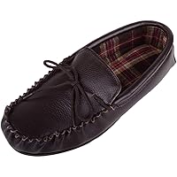 SNUGRUGS Men's Leather Moccasin Slippers With Full Cotton Lining And Rubber Sole