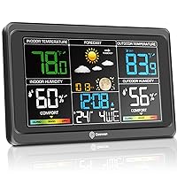 Geevon Weather Station Wireless Indoor Outdoor Thermometer, Color Display Weather Thermometer, Digital Temperature Gauge with Barometer, Calendar, USB Charge and Adjustable Backlight