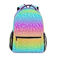 ALAZA Rainbow Leopard Print Cheetah Animal Backpack Purse with Multiple Pockets Name Card Personalized Travel Laptop School Book Bag, Size M/16.9 in