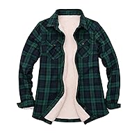 Womens Sherpa Fleece Lined Flannel Jacket Button Down Plaid Flannel Shirt Jacket(All Sherpa Lining)