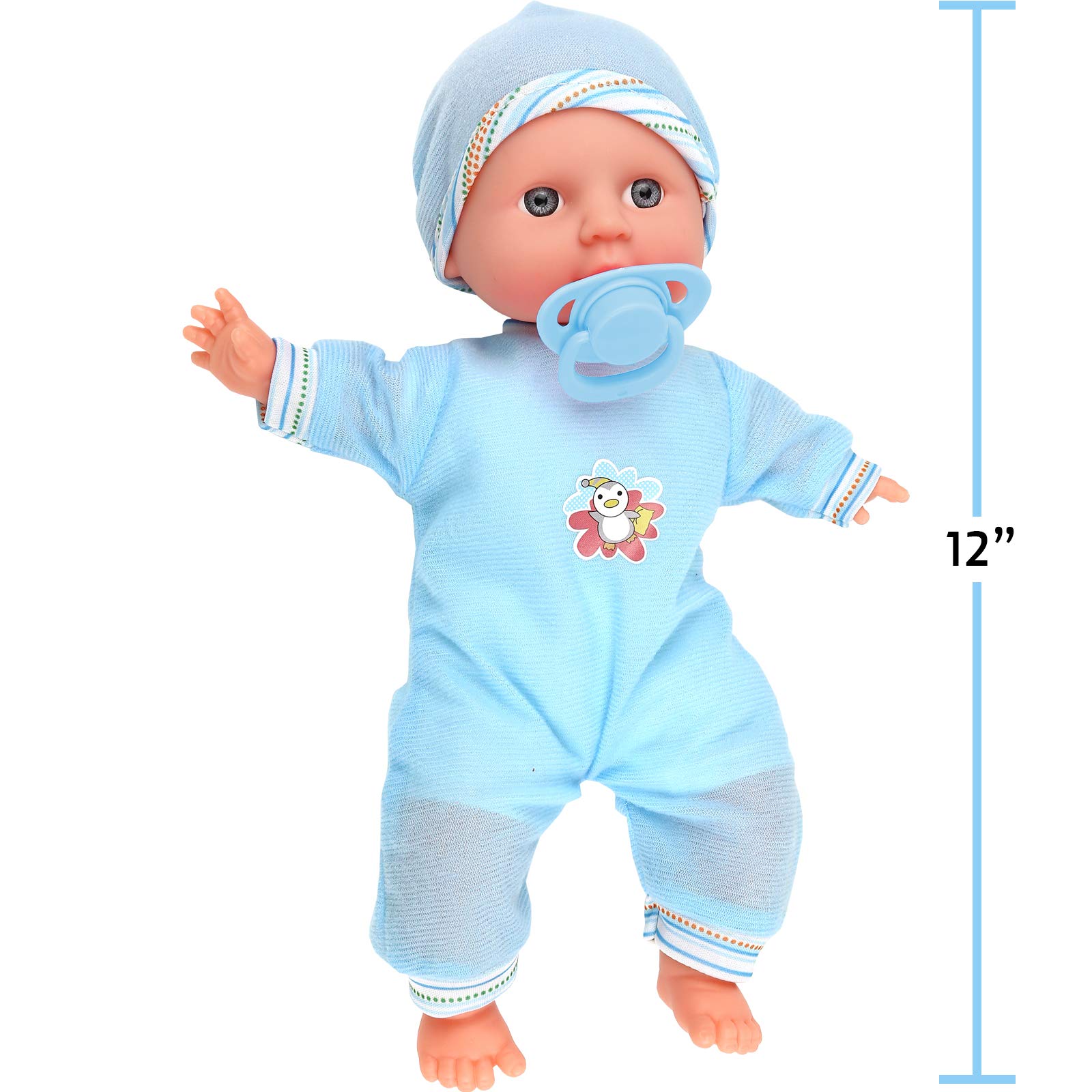Click N' Play Realistic Baby Boy Doll with Removable Blue Outfit and Hat with Pacifier, 12 Inch Fake Baby Doll, for 2+ Year Old Girls and Boys, Toys