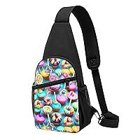 Colorful Sweet Lollipop Cupcake Donut Crossbody Chest Bag, Casual Backpack, Small Satchel, Multi-Functional Travel Hiking Backpacks