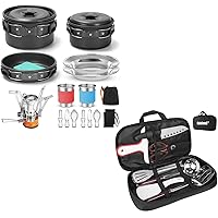 Odoland 16pcs Camping Cookware Mess Kit with Folding Camping Stove and 8 Pcs Camping Cookware Utensils Travel Set for Backpacking, Outdoor Camping