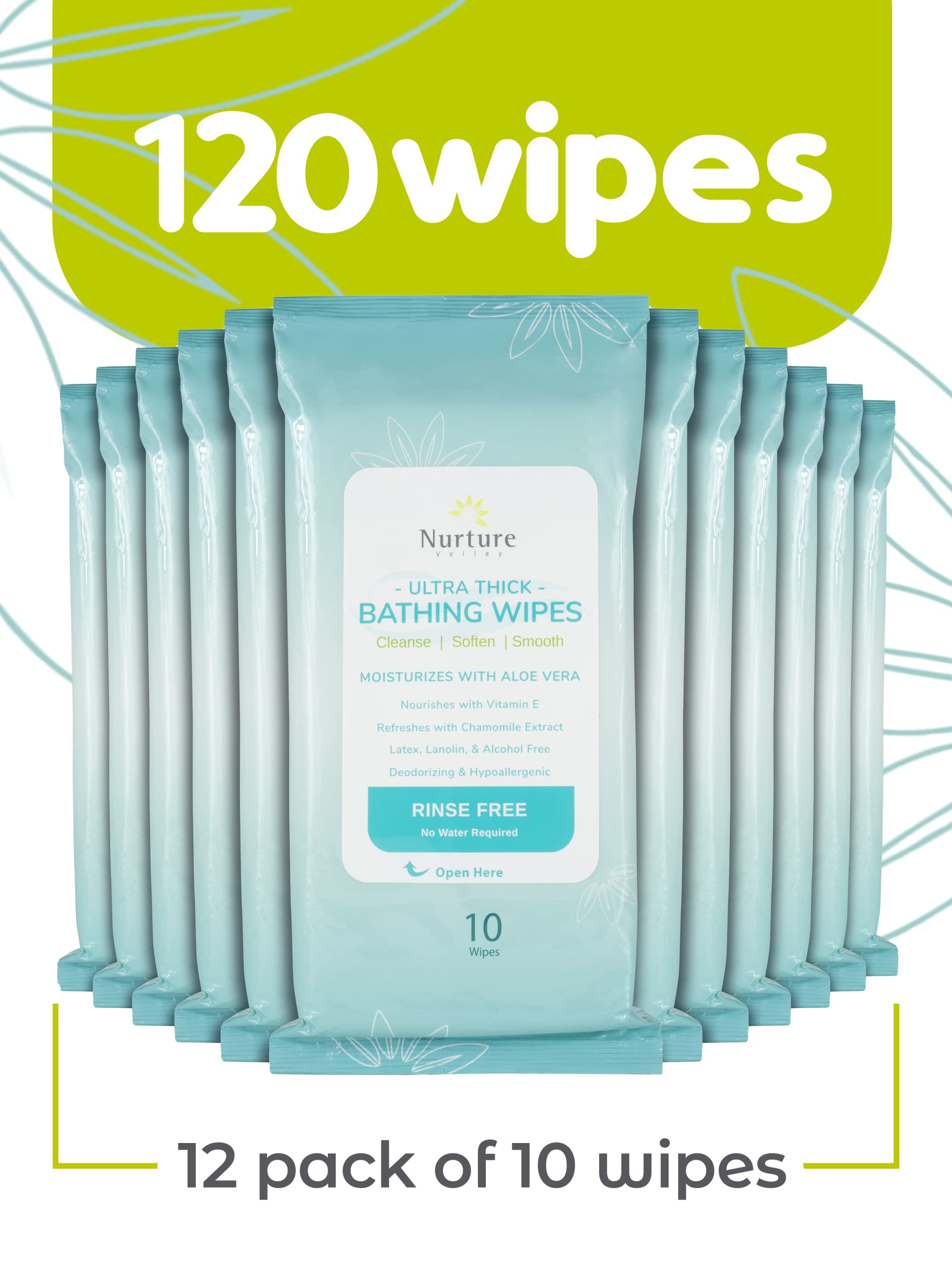 Nurture XL Ultra Thick Body Wipes for Adults w/Aloe | 120 Extra Large Disposable Cloth Wet Wipes | Cleansing No Rinse Bathing Washcloths, Waterless Shower Adult Bath Wipe for Women, Men & Elderly