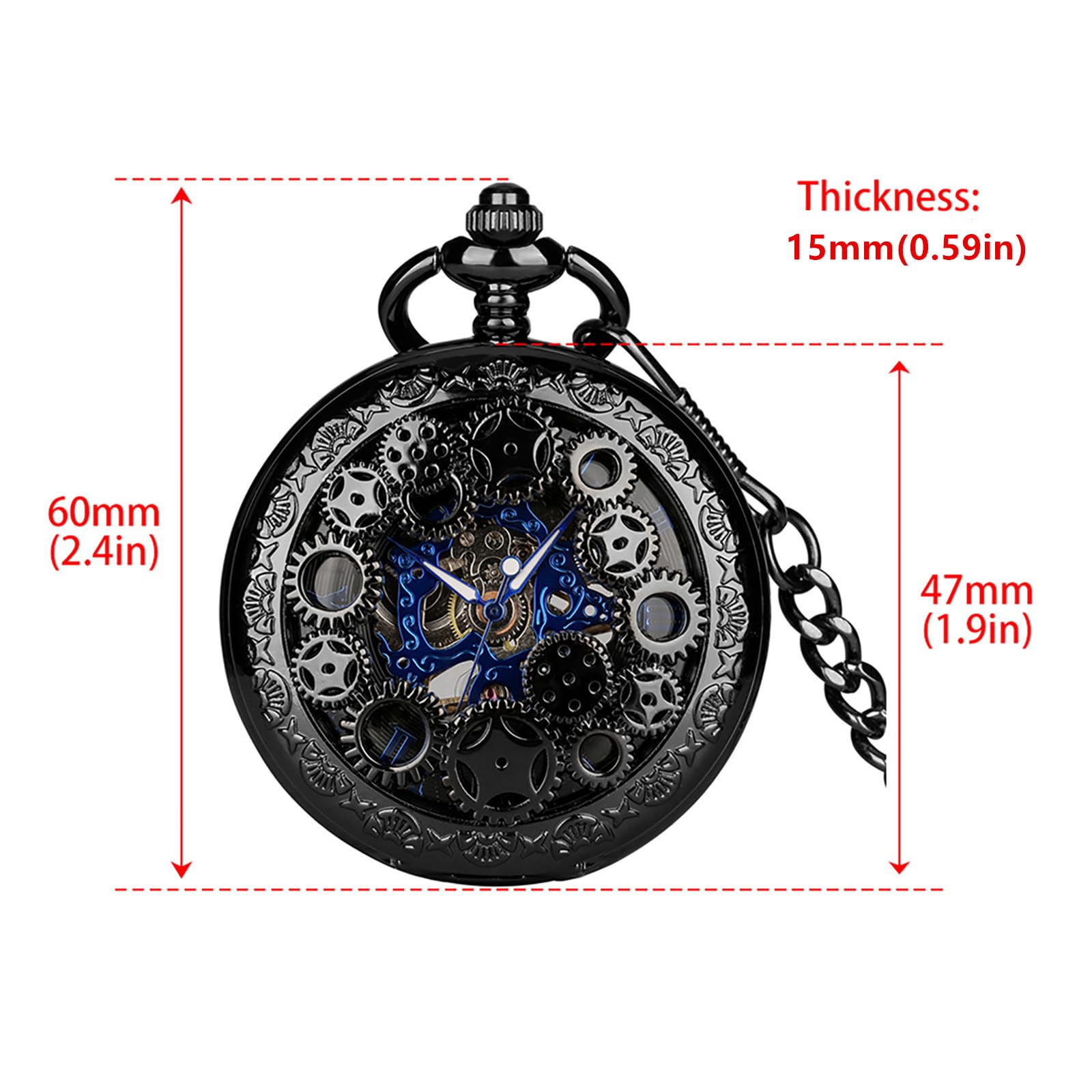 DAGIJIRD Pocket Watch Skeleton Mechanical Double Case Roman Numerals Pocket Watch for Men Women