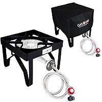 Gas One 200, 000 BTU Propane Burner with Cover Single Burner Outdoor Burner Camp Stove Propane Gas Cooker with Adjustable 0-20Psi Regulator & Steel Braided Hose Perfect For Home Brewing, Turkey Fry