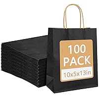 Moretoes 100pcs Paper Gift Bags 10x5x13 Inches Black Kraft Paper Bags with Handles Bulk, Shopping Bags, Retail Bags for Small Business, Birthday Wedding Party Favor Bags, Merchandise Bags
