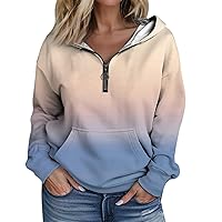 Oversized Sweatshirt For Women Fashion Solid Color Printing Long Sleeve Loose Half Zippered Hoodie With Pockets