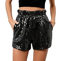 Women's Summer Sequins Shorts High Waist Casual Loose A Line Hot Pants Sparkly Clubwear Night-Out Skorts