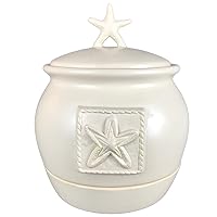 Starfish Embossed Ceramic Decorative Canister with Lid | Ivory Memory Jar for Birthday Party, Wedding or End of Life Celebration | Pretty Storage Container or Keepsake Holder | Gratitude Wishes