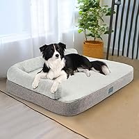 Veehoo Orthopedic Dog Bed with Bolster for Medium Large Dogs, Dog Bed with Non-Slip Bottom & Removable Washable Cover, Waterproof Lining Egg Crate Foam Pet Bed Mat for Dogs Up to 60 lbs, L, Light Grey