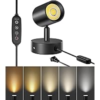 VANoopee 5 Color 10W LED Spot Lights Indoor Uplighting with Timer - Dimmable Up Lights Indoor Plant Spotlight Indoor Uplights Accent Lighting, Floor Spotlight Lamp with 5.9FT Plug Cord - Black 1 Pack