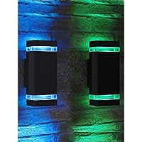 Up and Down Lights Outdoor Dusk to Dawn, Exterior Light Fixture Wall Sconce – Green Blue Lamps Included, Outside Lights for House, Garage, Front Door (Green & Blue)