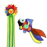 emma kites 42-inch Smiling Sunflower Rainbow Windsock + 32-inch Rainbow Fish Windsock