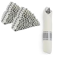 Silver Plastic Silverware Sets for Parties Set of 300 - Pre Rolled Disposable Cutlery Individually Wrapped Plastic Utensils Set with Napkins for Weddings, Anniversaries, and Events