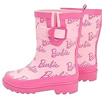 Barbie Wellies For Girls | Kids Pink Glitter Doll Logo All Over Print Rain Wellington Boots | Water Resistant Walking Shoes