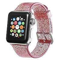 for Apple Watch Band 40mm 44mm 38mm 42mm Bling Silicone watchbands Bracelet 4 3 5 se 6 7 Jelly Strap (Color : Red, Size : 38-40mm)