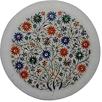 crafts look Alabaster Marble Plate Floral Mosaic Art