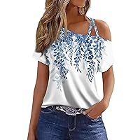 Short Sleeve Shirts for Women Summer Off The Shoulder Asymmetrical Neck Tops Criss Cross Hollow Solid Color Blouses