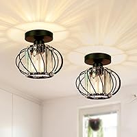 2-Pack Small Crystal Chandeliers - Semi Flush Mount Hallway Ceiling Light Fixtures Metal Handmade Ceiling Lamp Mini Black E26 Close to Ceiling Lights for Entryway Foyer Bathroom Bedroom Porch Kitchen