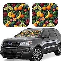 2 Piece Windshield Sun Shade Foldable Car Front Window Sunshades Portable Ripe Fruits Print Sun Visor Mat Keep Your Vehicle Cool for Most Sedans SUV Truck Small