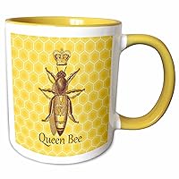 Stately Queen Bee with Royal Crown Honeycomb, Yellow Mug, 11 oz