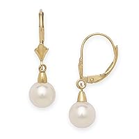 14ct Yellow Gold Cream 7x7mm Crystal Pearl Ball Long Drop Dangle Earrings Measures 27x7mm Jewelry for Women