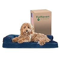 Furhaven Orthopedic Dog Bed for Large/Medium Dogs w/ Removable Bolsters & Washable Cover, For Dogs Up to 55 lbs - Plush & Velvet L Shaped Chaise - Deep Sapphire, Large