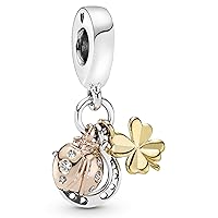 Pandora Jewelry Horseshoe, Clover and Ladybird Dangle Cubic Zirconia Charm in Sterling Silver, 18CT Gold and 14K Rose Gold