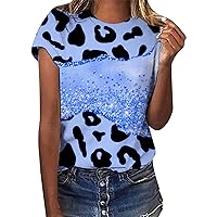 XJYIOEWT Plus Size Tops for Women Spring 2024 Women Gradient Leopard Block Casual Printing Short Sleeves Crew Neck TShi