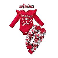 Toddler Girls Floral Outfits Long Sleeve Romper with Floral Pants with Bow Knot Headband Clothes Set
