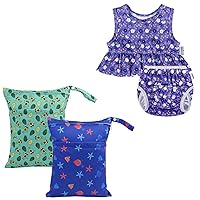 ALVABABY Toddler Baby Girl Swimsuit with 2pcs Cloth Diaper Wet Dry Bags