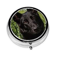 Black German Shepherd Pill Box Round Mini Portable Pill Box Travel Medicine Storage Box