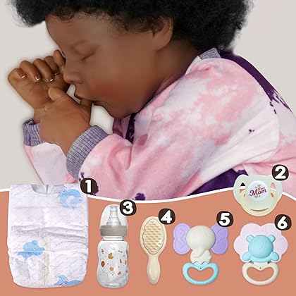 BABESIDE Lifelike Reborn Baby Dolls Black - 17-Inch Baby-Soft Body & Curls Realistic-Newborn Baby Dolls African American Real Life Baby Dolls Cloth Body w/Feeding Kit & Gift Box for Kids