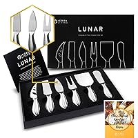 Lunar 6-Piece Cheese Knife Set - Premium Stainless Steel Cheese Knives Collection - Charcuterie Board Accessories Gift Ready w/ 15 Festive Recipes