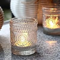 Tealight Candle Holder Set of 12, Glass Clear Votive Tealight Holder for Wedding Table Centerpiece, Wedding Shower, Vintage Embossed Style