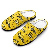 Cartoon Excavator and Tractor Men's Cotton Slippers Memory Foam Washable Non Skid House Shoes