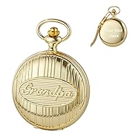 Personalized Customize Gold Stripe Cover Personalized Engraved Grandpa Pocket Watch - Engraved Grandpa Cover Pocket Watch with Chain
