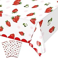 gisgfim 3 Pcs Strawberry Party Tablecloth Strawberry Theme Birthday Party Decorations Disposable Plastic Table Cover for Summer Fruit Birthday Party Decor Supplies Baby Shower 105 x 54 inch